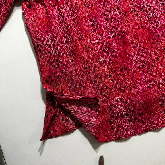 Catherines Women's 3X (26/28W) Tunic Crinkle Pink Damask Print Sequins Artsy - Picture 4 of 10